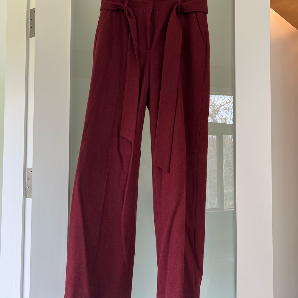 Elegant Burgundy Wide Leg Wool Women's Trousers